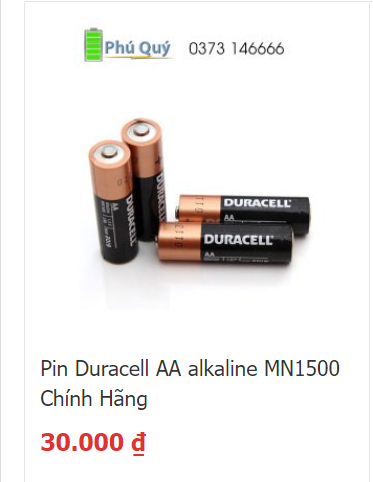Giá pin Duracell AA tại Phú Quý
