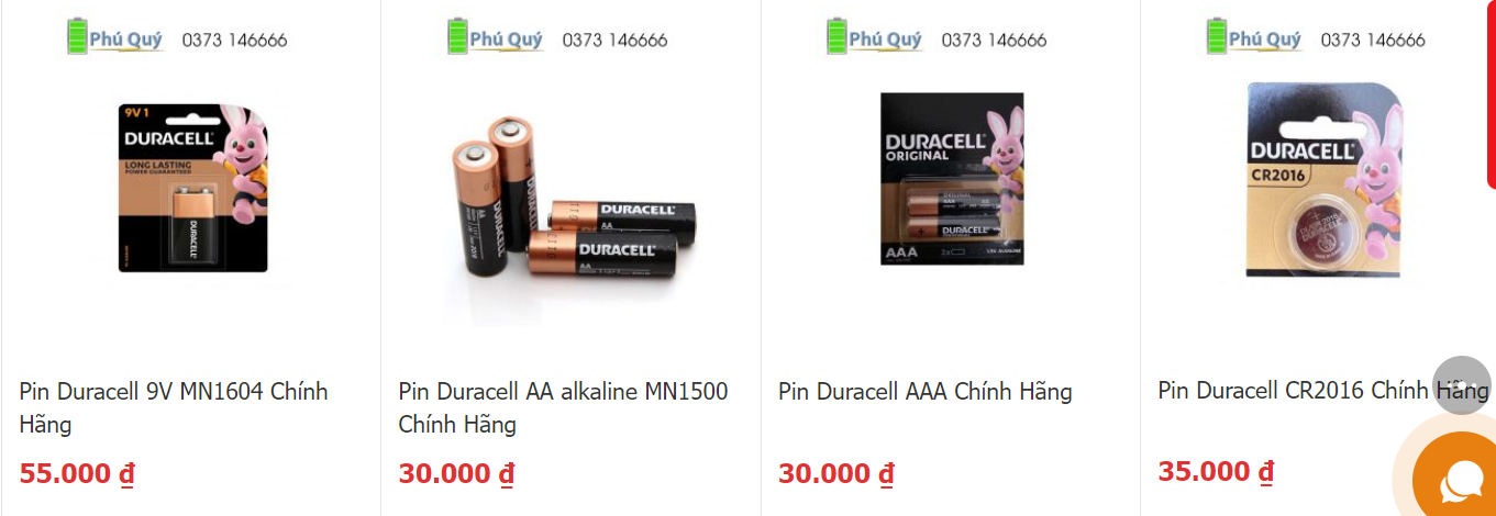 Giá các loại pin Duracell tại Phú Quý