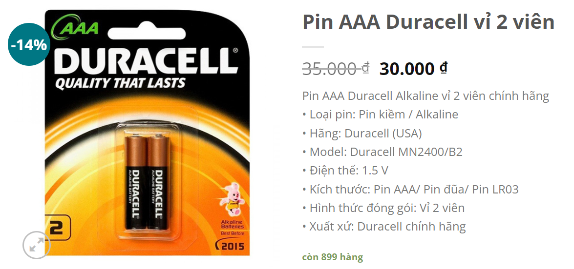 Bán pin Duracell AAA tại Phú Quý